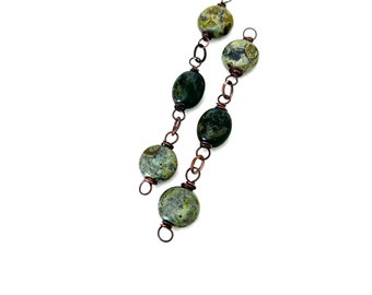 Czech Glass Lentils, Wire Wrapped Antiqued Copper Bead Charms