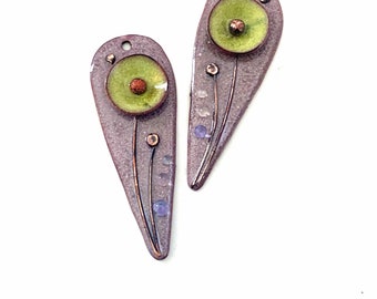 Artisan Enamel Earring Charms, Flower Poppy, Handmade Enamel Jewelry Components