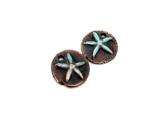 Artisan Copper Charms, Handmade Starfish Beads, PMC