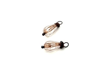 Clear Champagne Glass, Wire Wrapped Antiqued Copper Bead Charms