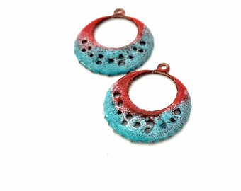 Artisan Enamel Filigree Earring Charms, Handmade Copper Bead Findings, Enamel Earring Pairs