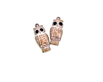 Artisan Enamel Earring Charms, Handmade Copper Jewelry Owl Beads