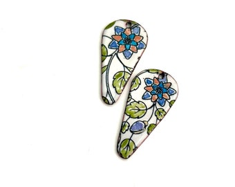 Artisan Enamel Earring Charms, Handmade Flower Jewelry Connector Components