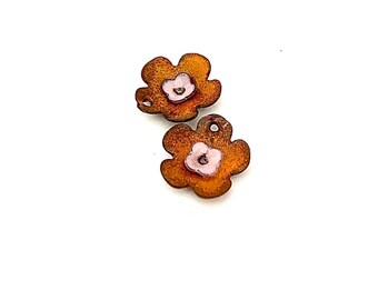 Enamel Flower Charms, Handmade Copper Jewelry Beads