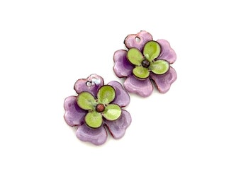 RESERVED FOR VICKY - Enameled Copper, Jewelry Components, Handmade Flower Earring Charms