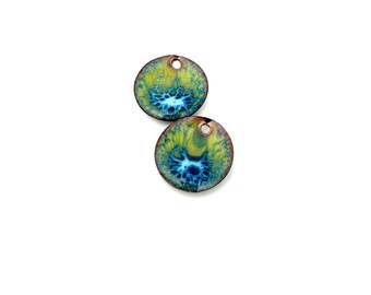 RESERVED FOR CLAUDIA - Enamel Poppy Charms, Handmade Copper Jewelry Earring Beads