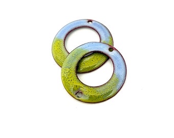 Artisan Enameled Earring Charms, Handmade Copper Ring Findings