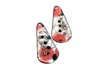 Artisan Enamel Earring Charms, Handmade Flower Jewelry Components