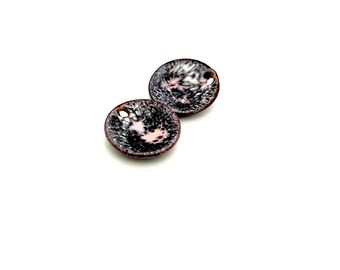 Enamel Black Poppy Charms, Handmade Copper Jewelry Earring Beads