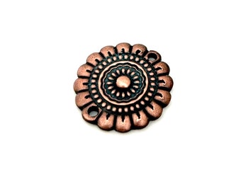 Artisan Copper Charm Pendant, Handmade Flower Bead, Precious Metal Clay