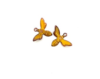 Artisan Enamel Charms, Bee Earring Copper Beads