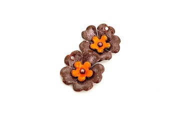 Handmade Enameled Copper, Jewelry Components, Handmade Flower Earring Charms