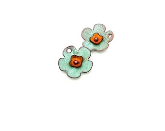 Enamel Flower Charms, Handmade Copper Jewelry Beads