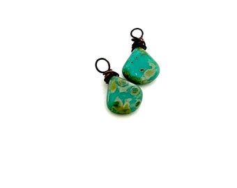 Turquoise Briolettes, Wire Wrapped Antiqued Copper Bead Charms