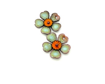 RESERVED FOR FORCEDEARTH - Enamel Flower Charms, Handmade Copper Jewelry Beads