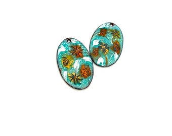 Enameled Earring Charms, Handmade Copper  Jewelry Findings