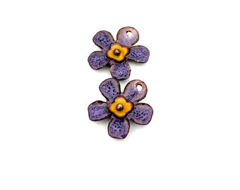 RESERVED FOR VICKY - Enamel Flower Charms, Handmade Copper Jewelry Beads