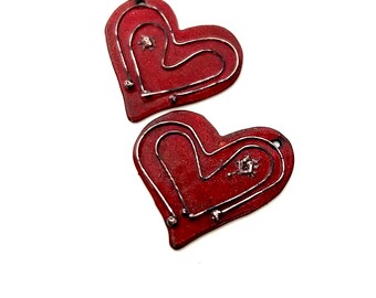 Enameled Heart Jewelry Findings, Handmade Artisan Copper Beads