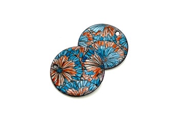 Enameled Charms, Handmade Copper Jewelry Flower Connector Charms