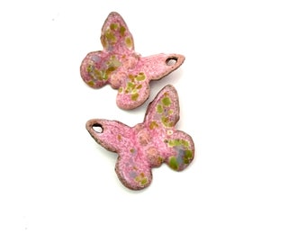 RESERVED FOR VICKY - Artisan Enamel Earring Charms, Handmade Copper Jewelry Butterfly Beads