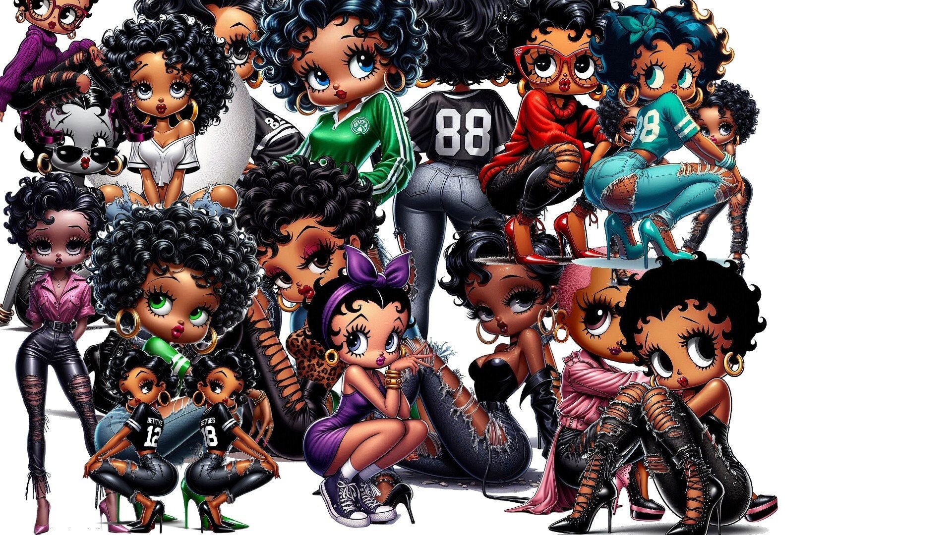 Baddie Boop African American Betty Boop Digital Art png clip art prints Black Betty Boop Bundle Pack #2   pack for print shirt mugs tumbler
