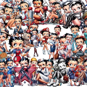 50 Career Betty Boop Bundle, Betty Boop Digital Art png clip art prints Black Betty Boop Bundle pack for print shirt mugs tumbler not svg