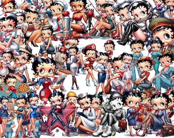 50 Career Betty Boop Bundle, Betty Boop Digital Art png clip art prints Black Betty Boop Bundle pack for print shirt mugs tumbler not svg