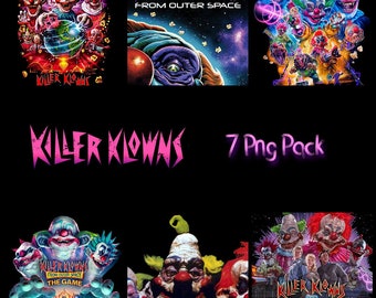 Galactic Terror: Killer Klowns from Outer Space - PNG Edition Horror 7 pack for clipart for mugs tumblers shirts retro vintage horror 80s