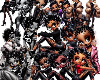 Baddie Boop Digital Art Pngs Bundle Beautiful Black Betty Boop Digital Art png great for cards scrapbook stickers shirt tumblers  clipart
