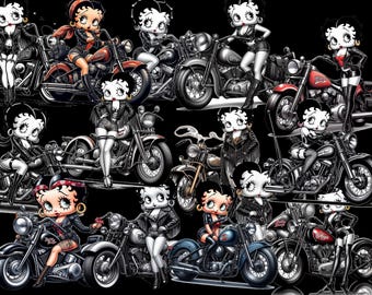 Motorcycle, Betty Boop, Digital Art, png, clip art, prints, Black, and white Betty Boop Bundle Pack print shirt mugs, tumbler  not svg