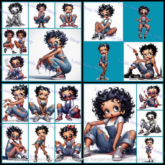 Baddie Betty Boop, Overalls, Vintage Digital Art, Clipart, Print