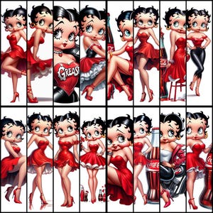 Betty Boop clásica, retro, arte digital vintage, clipart, impresión, paquete Betty Boop para imprimir camisetas, tazas y vasos, no SVG, vestido rojo