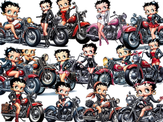 Motorcycle, Betty Boop, Digital Art, Png, Clip Art, Prints, Black