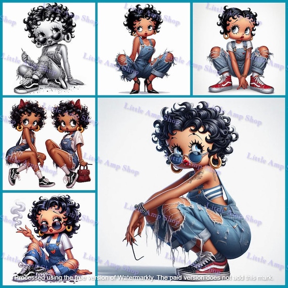 Baddie Betty Boop, Overalls, Vintage Digital Art, Clipart, Print