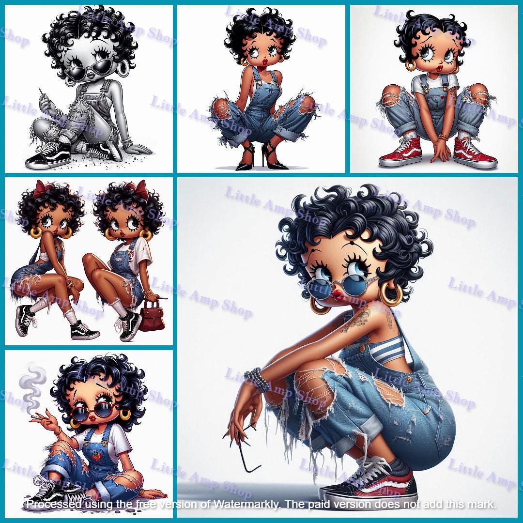 Baddie Betty Boop, Overalls, Vintage Digital Art, Clipart, Print
