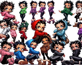 Hoodie Baddie Boop African American Betty Boop Digital Art png clip art prints Black Betty Boop Bundle    pack for print shirt mugs tumbler