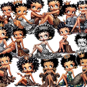 Beautiful African American Queen, Crown, animal print, Black Betty Boop Digital pack Art png tumbler, Shirt, clip art, mug