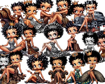 Beautiful African American Queen, Crown, animal print, Black Betty Boop Digital pack Art png tumbler, Shirt, clip art, mug