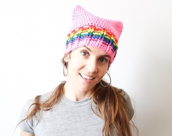 Pink Pussyhat Projekt, Regenbogen Pride, Frauen Marsch, Geplante Elternschaft Spende, Girl Boss, Politische Kunst, Katzen Hut Muster, Blaue Welle