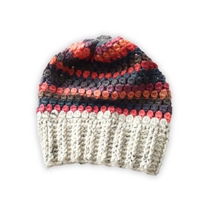 Cluster Mesh Beanie Crocheted Beanie 100% Wool, Bread & Butterflies Winter Hat, Slouchy Crocheted Tam, Handmade Slouchy Hat image 1