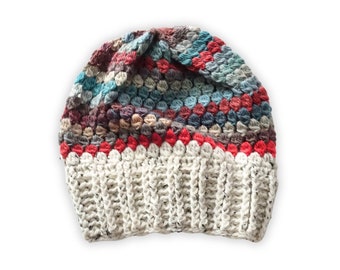 Handgefertigte häkeln Cluster-Mesh-Beanie | 100% Wolle Slouchy Wintermütze | Zen Garden Wintermütze, Slouchy gehäkelte Tam, bunte gemütliche Kopfbedeckung