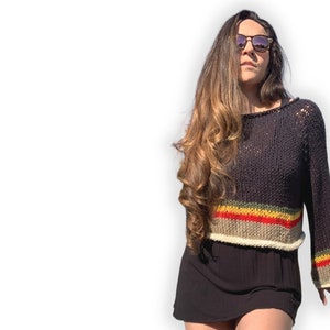 RASTA CROP TOP | Slouchy Crop Top, Hand Knit Sweater, Handmade Flow Top, Oversized Fits Small to Medium, Trendy Knits