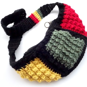 CROSSBODY Crocheted Rasta Crossbody with brass zipper Trendy Crocheted Small Purse image 1