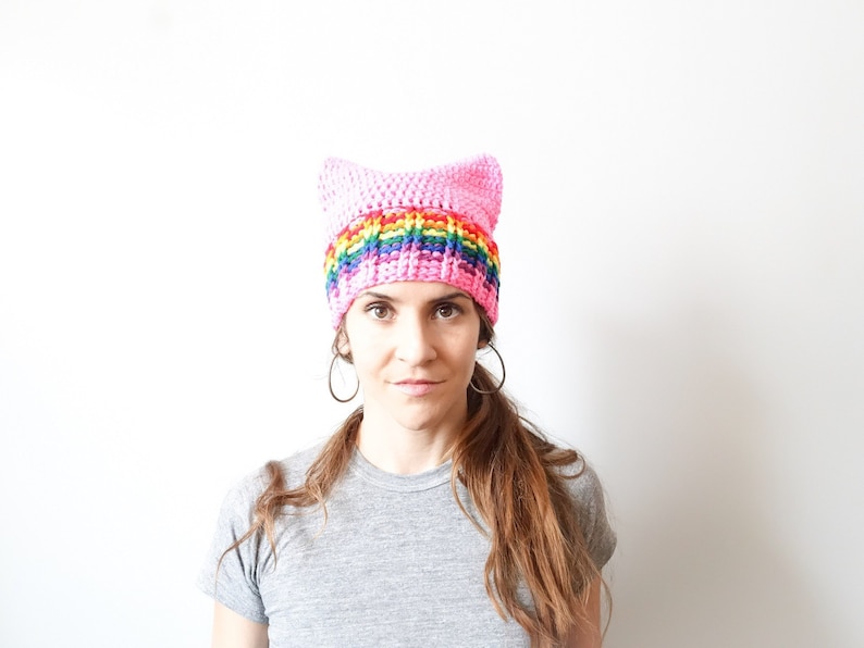 Pink Pussyhat Project, Rainbow Pride, Women's March, Planned Parenthood Donation, Girl Boss, Political Art, Cat Hat Pattern, Blue Wave image 4