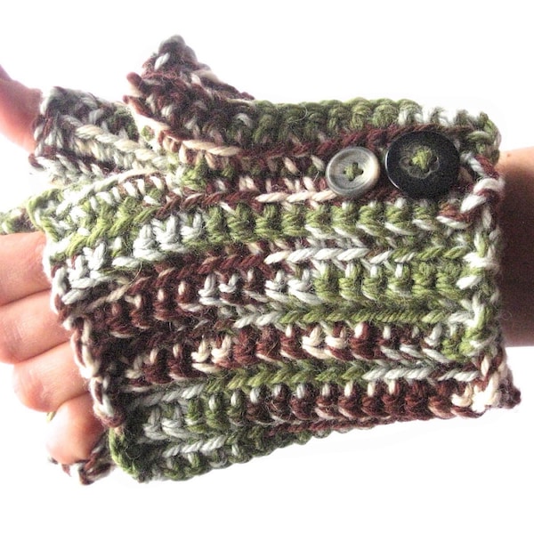 Nuances de vert, gants sans doigts au crochet, gants en laine pour hommes, chauffe-bras pour femmes, fil mérinos Chunky Wool