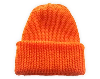 Basic Knit Beanie | BRIGHT ORANGE Double Knitted Slouchy Winter Hat, Reversible Adult & Teen Toque Tam, Men’s hat winter, Trendy Knitwear