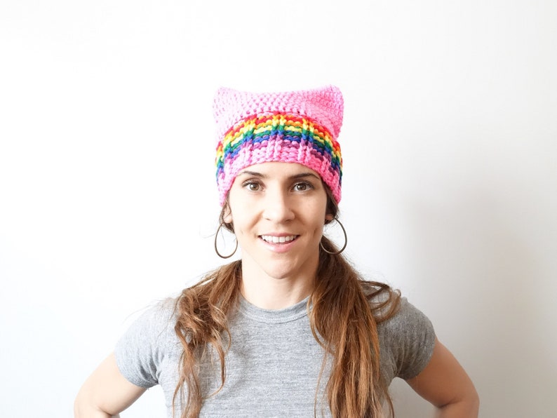 Pink Pussyhat Project, Rainbow Pride, Women's March, Planned Parenthood Donation, Girl Boss, Political Art, Cat Hat Pattern, Blue Wave image 2