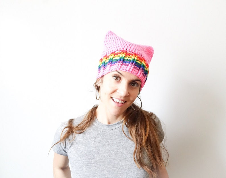 Pink Pussyhat Project, Rainbow Pride, Women's March, Planned Parenthood Donation, Girl Boss, Political Art, Cat Hat Pattern, Blue Wave image 1