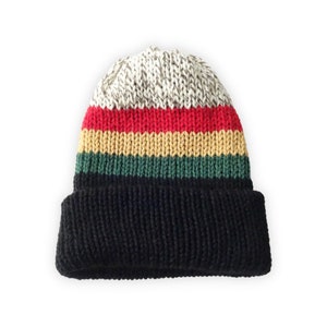 Handmade Rasta Colors Slouchy Beanie | Double-Sided Wool Blend Knit Hat | Reggae Jamaican Style Winter Warm Cozy Cap | African Inspired Tam