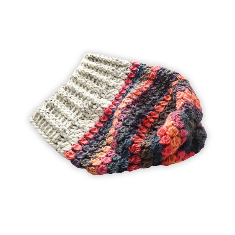 Cluster Mesh Beanie Crocheted Beanie 100% Wool, Bread & Butterflies Winter Hat, Slouchy Crocheted Tam, Handmade Slouchy Hat image 2
